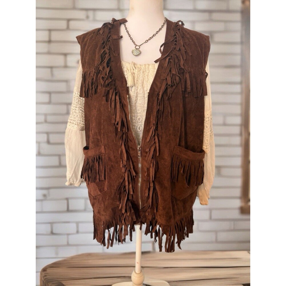 Men's Brown Fringe Vest Size XL